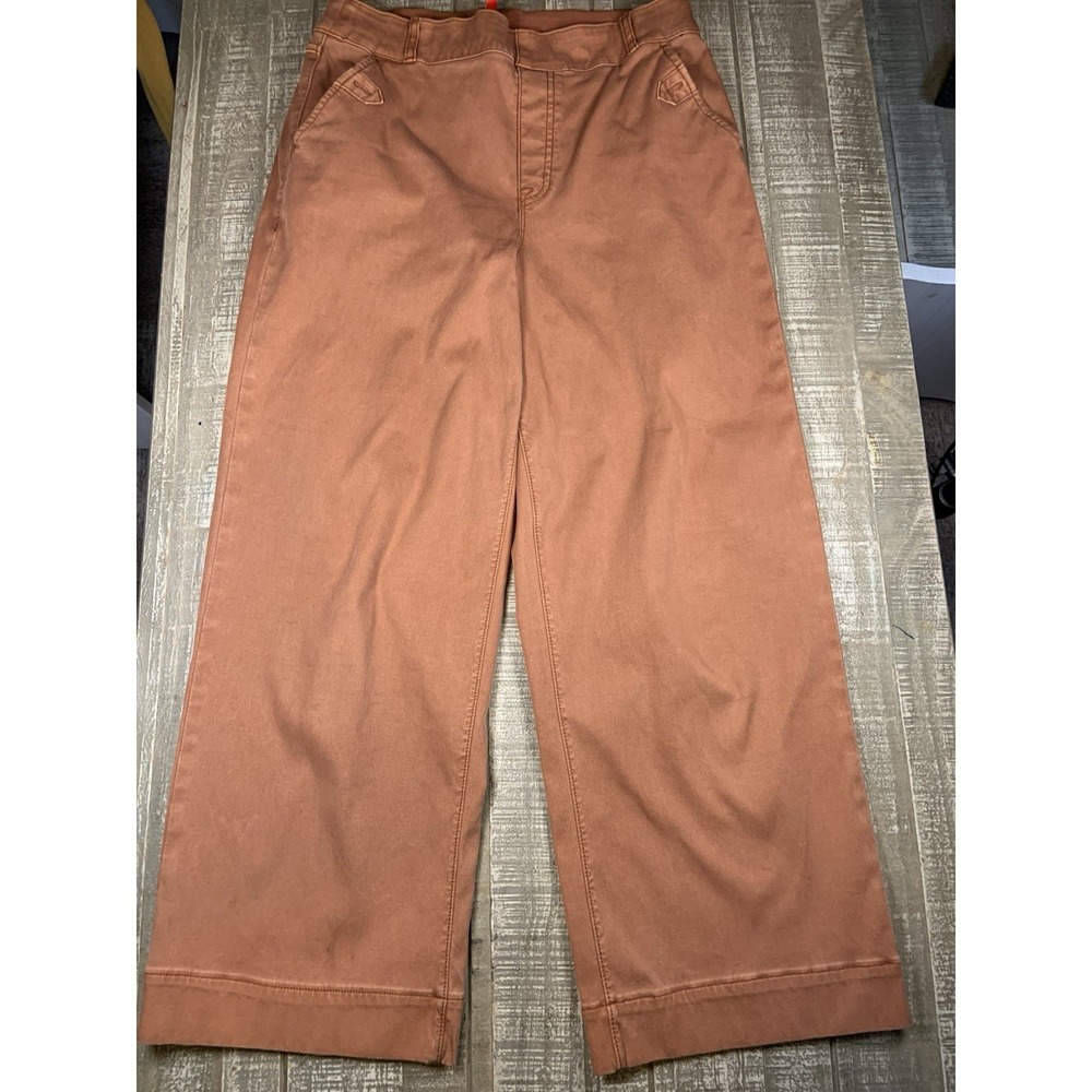 Spanx Womens Size Large Pull On Stretch Cropped Pants Wide Leg Copper Brown